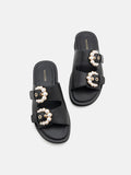 PAZZION, Maisie Double Pearl Buckle Slides, Black