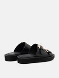 PAZZION, Maisie Double Pearl Buckle Slides, Black