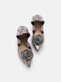 PAZZION, Marianna Crystal Embellished Rose Foldable Flats, Pewter