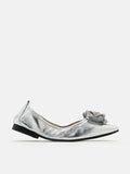 PAZZION, Marianna Crystal Embellished Rose Foldable Flats, Silver