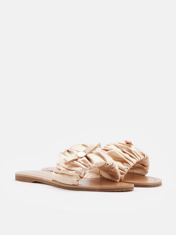 Maribel Ruched Satin Slide Sandals