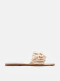 PAZZION, Maribel Ruched Satin Slide Sandals, Almond