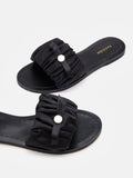 PAZZION, Maribel Ruched Satin Slide Sandals, Black