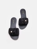PAZZION, Maribel Ruched Satin Slide Sandals, Black