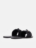 PAZZION, Maribel Ruched Satin Slide Sandals, Black