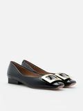 PAZZION, Marlie Buckle Patent Leather Low Heels, Black