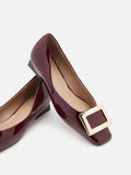 PAZZION, Marlie Buckle Patent Leather Low Heels, Wine