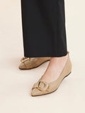 PAZZION, Megan Buckle Pointed Toe Flats, Almond