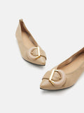 PAZZION, Megan Buckle Pointed Toe Flats, Almond