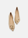PAZZION, Megan Buckle Pointed Toe Flats, Almond