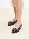 PAZZION, Megan Buckle Pointed Toe Flats, Black