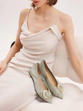 PAZZION, Megan Buckle Pointed Toe Flats, Green