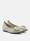 PAZZION, Megan Buckle Pointed Toe Flats, Green