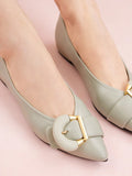 PAZZION, Megan Buckle Pointed Toe Flats, Green