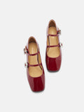 PAZZION, Milana Patent Double Buckled Mary Jane Heels, Wine