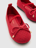 PAZZION, Mini Brooke Crystal Grid Flyknit Flats, Red