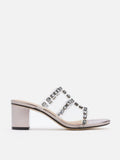 PAZZION, Miuccia Diamante Embellished Block Heel Sandals, Pewter