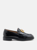 PAZZION, Nadine Gold Buckle Square Toe Loafers, Black