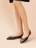 PAZZION, Narelle Gold Buckled Flats, Darkblue