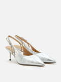 PAZZION, Natalia Ruched Crystal Slingback Heels, Silver