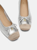 PAZZION, Novalyn Bow Leather Flats, Silver