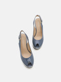 PAZZION, Olga Patent Open-Toe Slingback Wedges, Blue