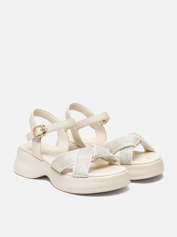 PAZZION, Olyvienne Crystal Embellished Platform Sandals, Beige