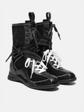 PAZZION, Onyx Velvet Laced Boots, Black