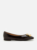 PAZZION, Oriella Gold Buckle Square-Toe Flats, Darkbrown