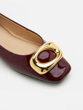 PAZZION, Oriella Gold Buckle Square-Toe Flats, Wine