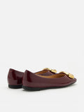PAZZION, Oriella Gold Buckle Square-Toe Flats, Wine