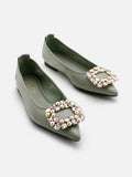 PAZZION, Pearly Diamante Pointed Flats, Green