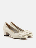 PAZZION, Penelope Elegant Buckle Block Heels, Beige