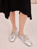 Pernille Metallic Lace-Up Flats