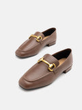 PAZZION, Perry Metal Buckle Loafers, Brown