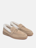 PAZZION, Phemia Knot Detail Wool-Lined Suede Loafers, Almond