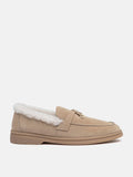 PAZZION, Phemia Knot Detail Wool-Lined Suede Loafers, Almond