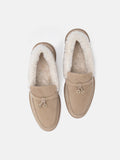 PAZZION, Phemia Knot Detail Wool-Lined Suede Loafers, Almond