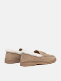 PAZZION, Phemia Knot Detail Wool-Lined Suede Loafers, Almond