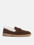 PAZZION, Phemia Knot Detail Wool-Lined Suede Loafers, DarkBrown