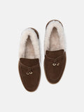 PAZZION, Phemia Knot Detail Wool-Lined Suede Loafers, DarkBrown