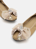 PAZZION, Phoebe Embellished Double Bowknot Flats, Almond