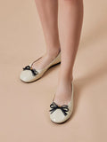 PAZZION, Pia Patent Accented Bow Flats, Beige