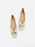 PAZZION, Qistina Gold Chained Curved Flats, Beige