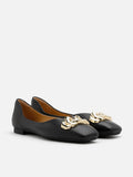 PAZZION, Qistina Gold Chained Curved Flats, Black
