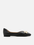 PAZZION, Qistina Gold Chained Curved Flats, Black