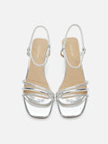 PAZZION, Quinella Crystal Embellished Sandal Heels, Silver