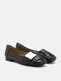 PAZZION, Reese Weaved Silver Buckled Flats, Black