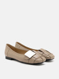 PAZZION, Reese Weaved Silver Buckled Flats, Khaki