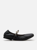 PAZZION, Reiley Floral Accented Chain-Strap Mary Janes, Black